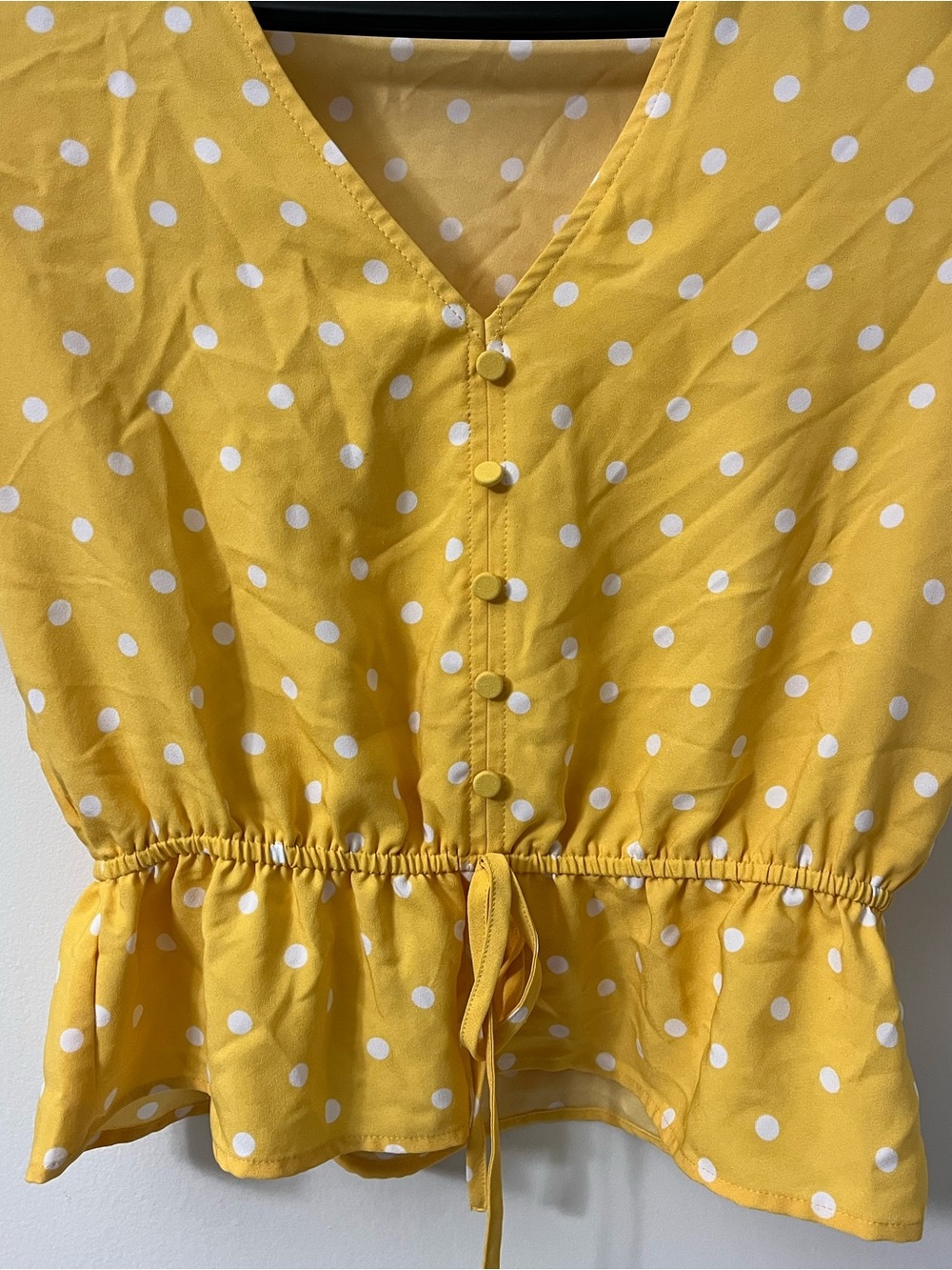 LOFT Yellow White Polka Dot V-Neck Peplum Blouse XXS - Picture 2 of 4